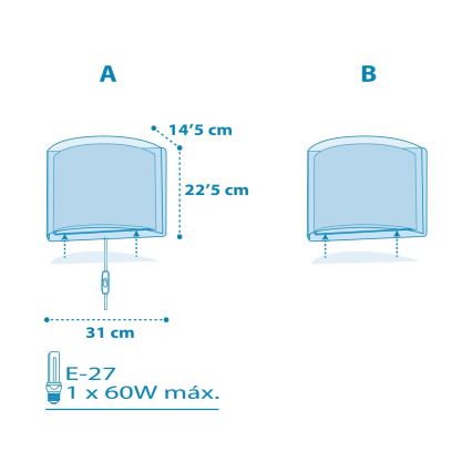 Dalber 81198T - Applique per bambini LIGHT FEELING 1xE27/60W/230V