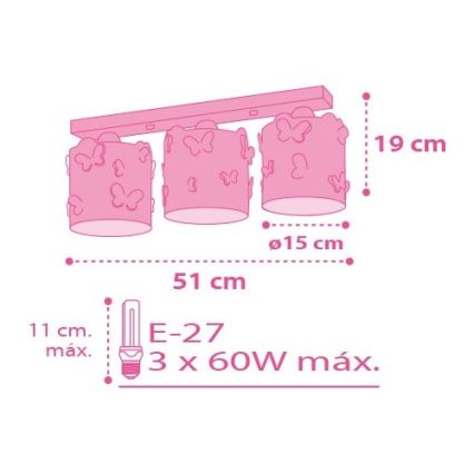 Dalber D-62143 - Plafoniera per bambini FARFALLA 3xE27/60W/230V