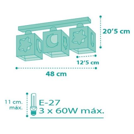 Dalber D-63233NH - Plafoniera per bambini MOONLIGHT 3xE27/60W/230V