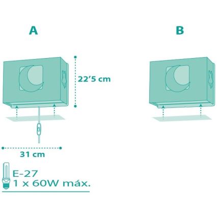 Dalber D-63238H - Applique per bambini MOONLIGHT 1xE27/60W/230V