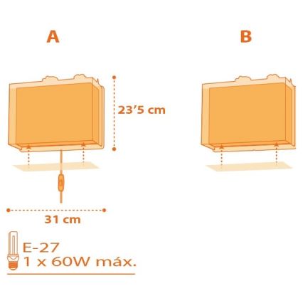 Dalber D-73458 - Applique per bambini DINOS 1xE27/60W/230V