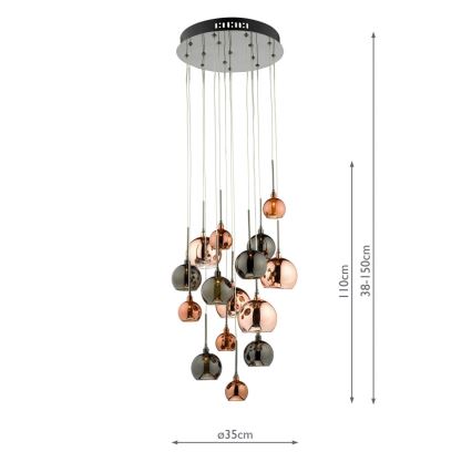Där Lighting AUR1564 - Lampadario a cavo AURELIA 15xG4/10W/230V nero/rame