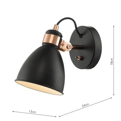 Där Lighting FRE0722 - Faretto da parete FREDERICK 1xE14/40W/230V nero