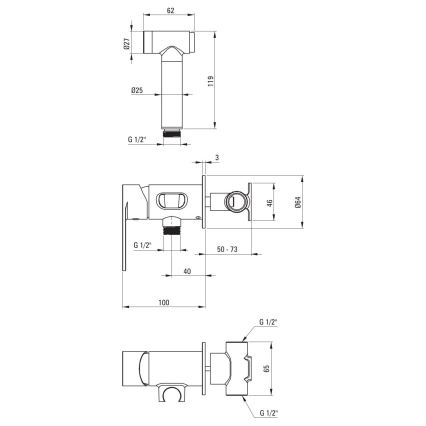 Deante BGA_034M - Miscelatore per bidet con doccetta per installazione ad incasso ALPINIA cromo lucido