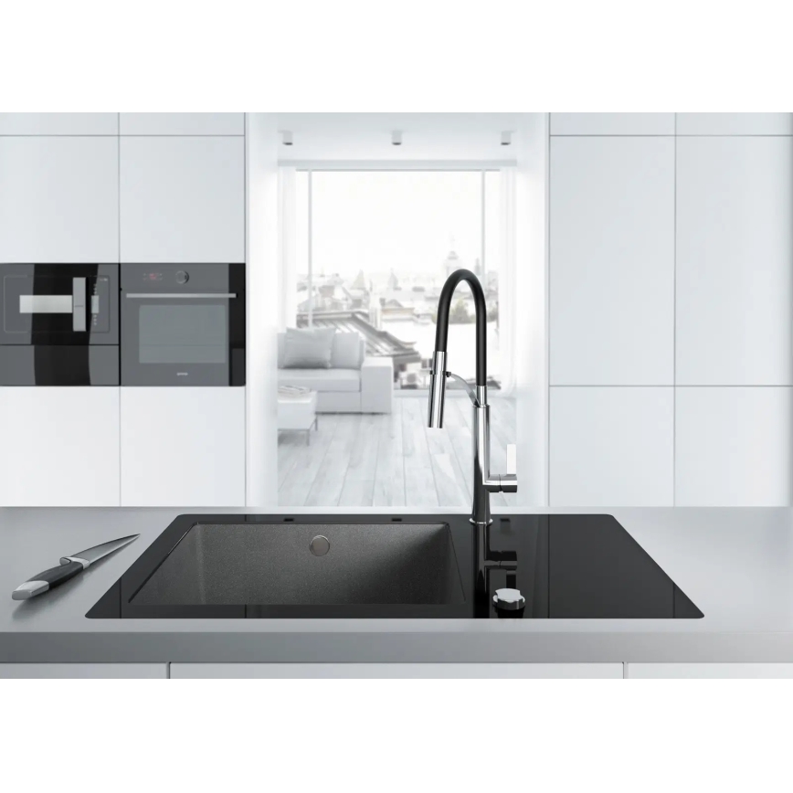 Deante BGB_B720 - Rubinetto per lavello con braccio flessible GERBERA nero/cromo