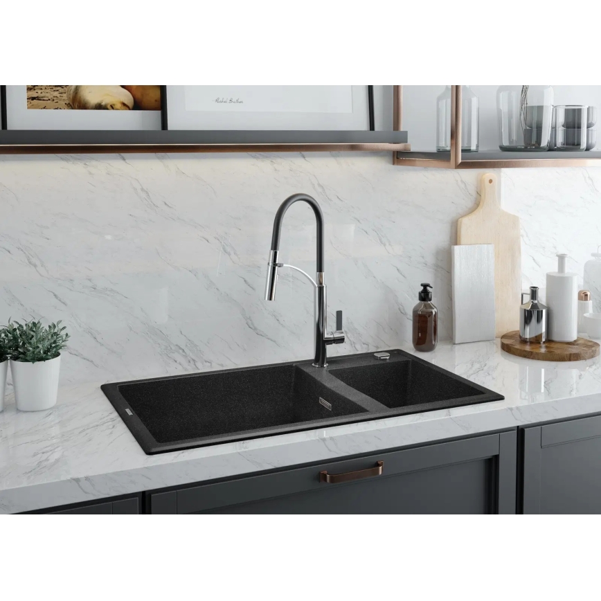 Deante BGB_B720 - Rubinetto per lavello con braccio flessible GERBERA nero/cromo