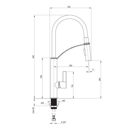 Deante BGB_B720 - Rubinetto per lavello con braccio flessible GERBERA nero/cromo