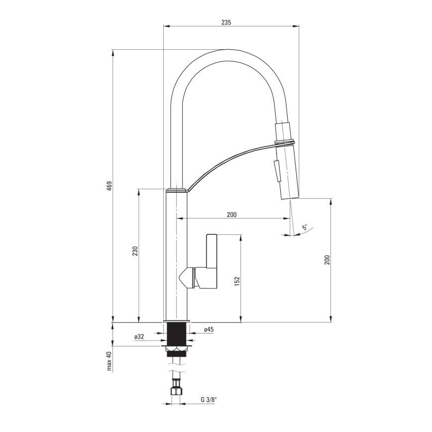 Deante BGB_B720 - Rubinetto per lavello con braccio flessible GERBERA nero/cromo