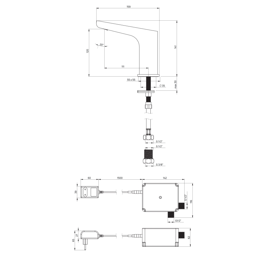 Deante BQH_028V - Rubinetto touchless per lavabo HIACYNT 230/6V cromo lucido