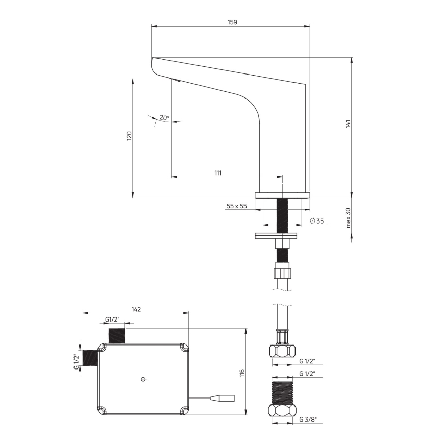 Deante BQH_N28R - Rubinetto touchless per lavabo HIACYNT 4xAA nero