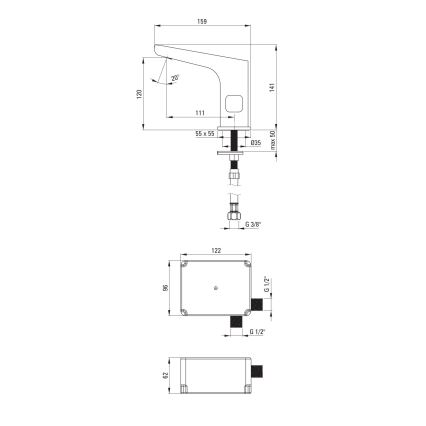 Deante BQH_N29R - Rubinetto per lavabo touchless con regolazione HIACYNT 4xAA nero