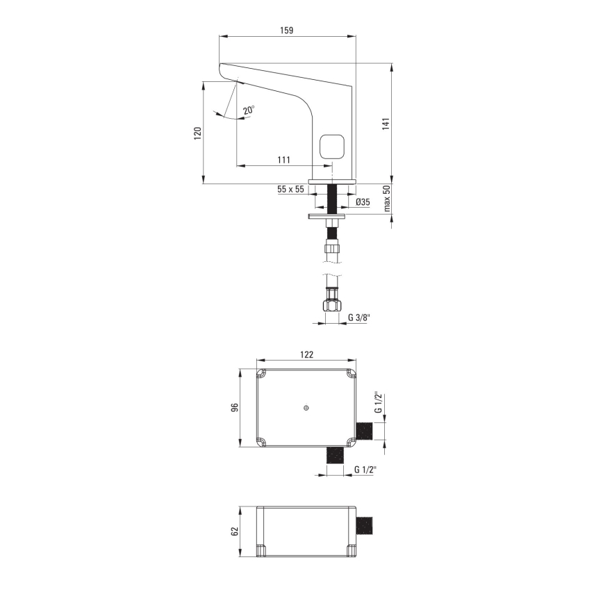 Deante BQH_N29R - Rubinetto per lavabo touchless con regolazione HIACYNT 4xAA nero