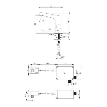 Deante BQH_N29V - Rubinetto per lavabo touchless con regolazione HIACYNT 230/6V nero