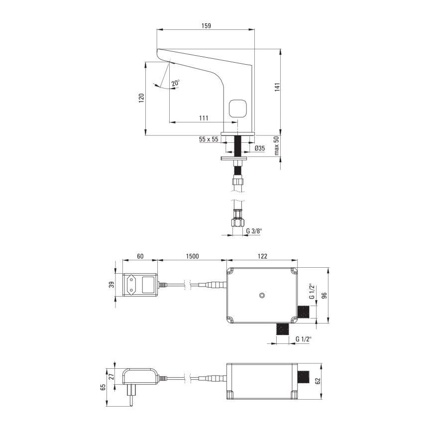Deante BQH_N29V - Rubinetto per lavabo touchless con regolazione HIACYNT 230/6V nero