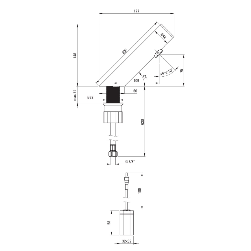 Deante BQR_P28R - Rubinetto touchless per lavabo SENSE 4xAA acciaio lucido