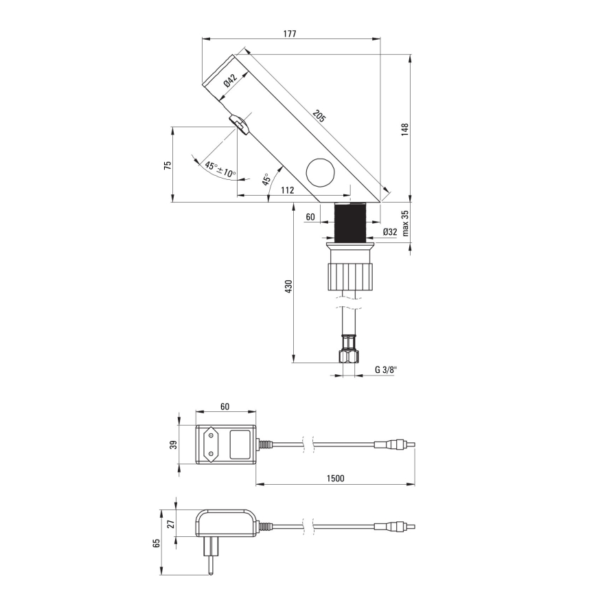 Deante BQR_P29V - Touchless  rubinetto per lavabo con regolazione di temperatura SENSE 230/6V lucido acciaio