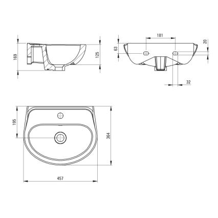 Deante CDJ_6U4W - Lavabo sospeso con foro JASMIN 45,7x36,4 cm ceramica/bianco