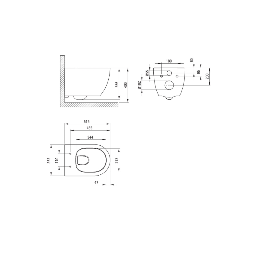 Deante CGRD6ZPW - WC a parete con sedile ROUND ceramiche/bianco