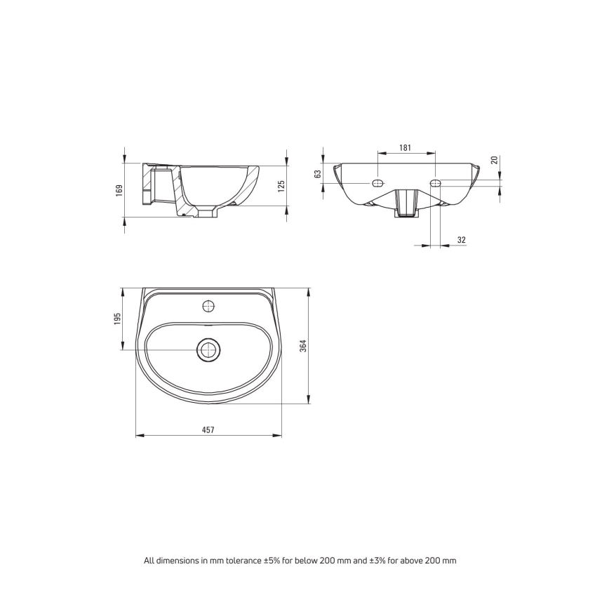 Deante - Lavabo sospeso JASMIN 45,7x36,4 + miscelatore per lavabo LEMON