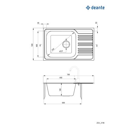 Deante ZEX_011B - Lavello della cucina XYLO 50x78 cm raso