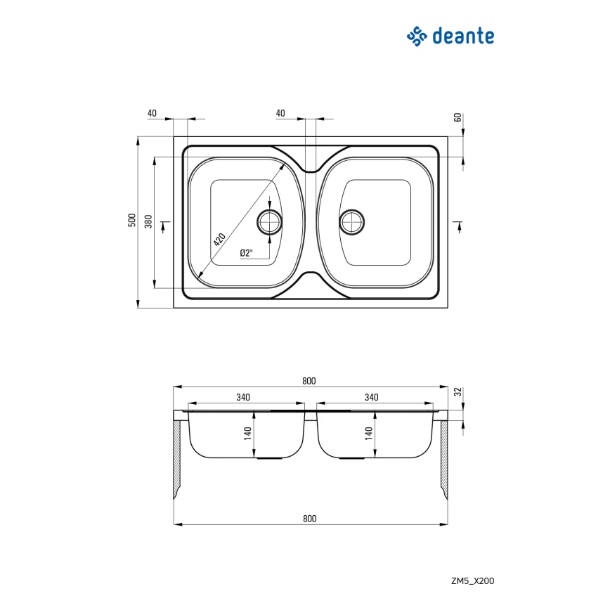Deante ZM5_0200 - Lavello da cucina TANGO 50x80 cm satinato