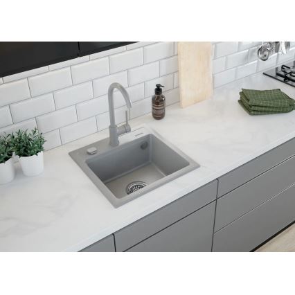 Deante ZQZ_S103 - Lavello da cucina ZORBA 44 x 44 cm, granito/grigio metallizzato