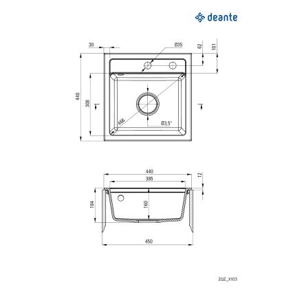 Deante ZQZ_S103 - Lavello da cucina ZORBA 44x44 cm granito/grigio metallico