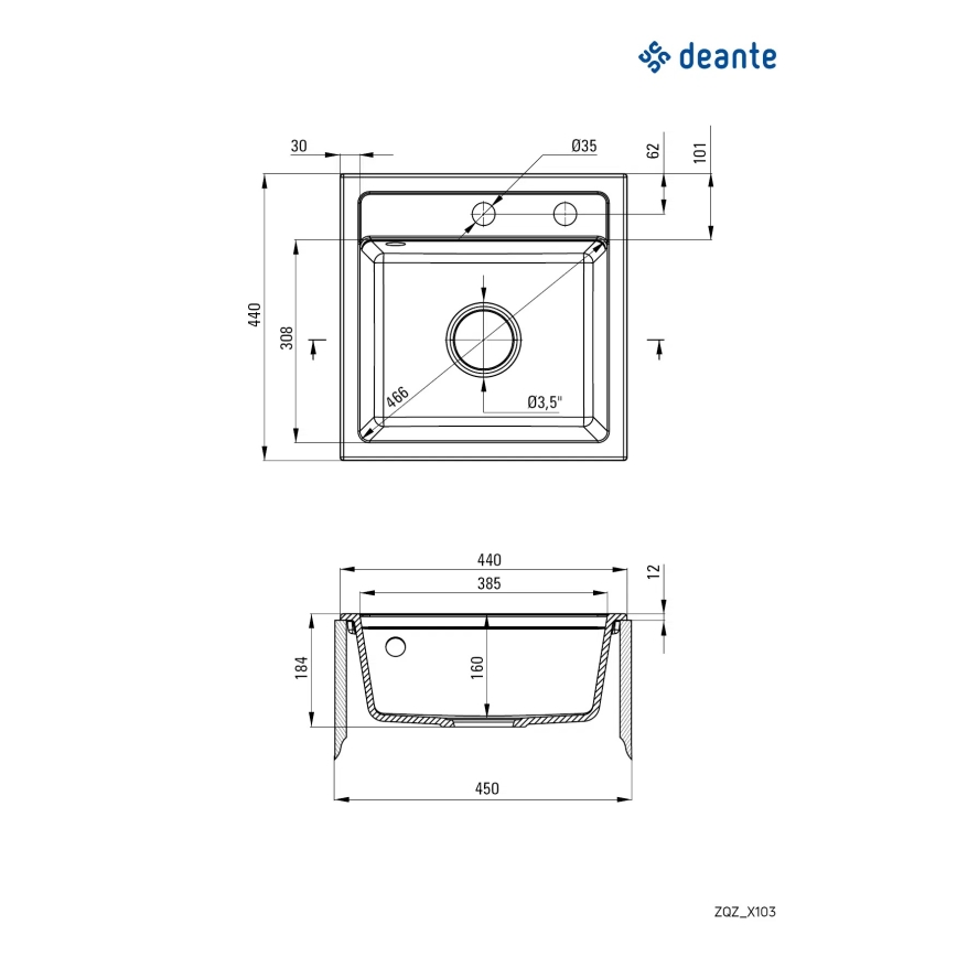 Deante ZQZ_T103 - Lavello da cucina ZORBA 44x44 cm granito/antracite