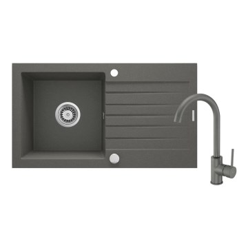 Deante ZQZVT113 - Lavello da cucina ZORBA 76x44 cm + rubinetto per lavello in granito/antracite metallico