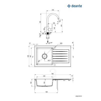 Deante ZQZVT113 - Lavello della cucina ZORBA 76x44 cm + sink tap granito/metallico antracite