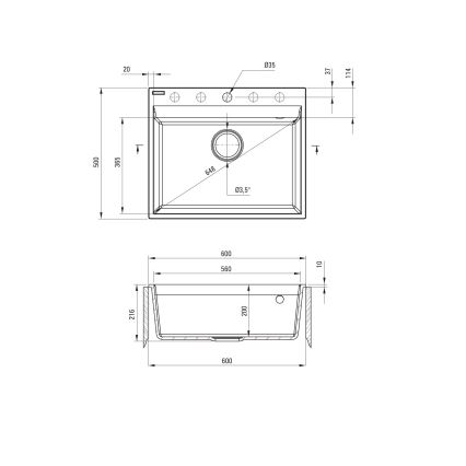 Deante ZRC_S10A - Lavello della cucina CORIO 50x60 cm granito/grigio metallico