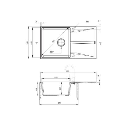 Deante ZRC_S11A - Lavello da cucina CORIO 50x86 cm granito/grigio metallico
