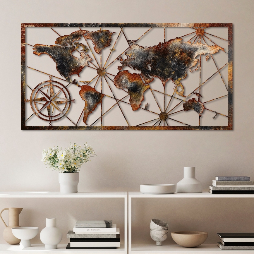 Decorazione da muro 120x60 cm world mappa metallo