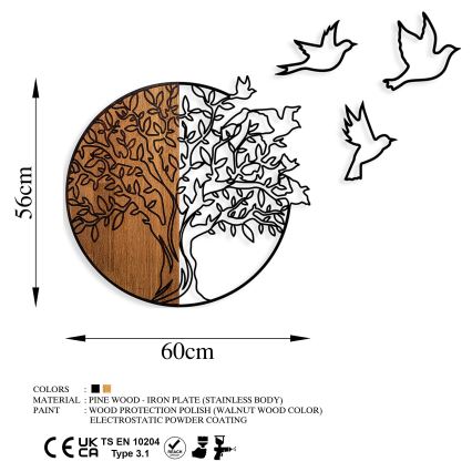 Decorazione da muro 60x56 cm albero e uccelli