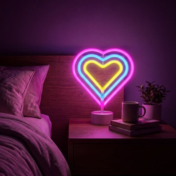 Decorazione da tavolo effetto neon LED 2W (alimentazione 3xAA o USB) a forma di cuore