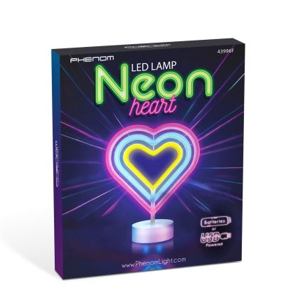 Decorazione da tavolo effetto neon LED 2W (alimentazione 3xAA o USB) a forma di cuore