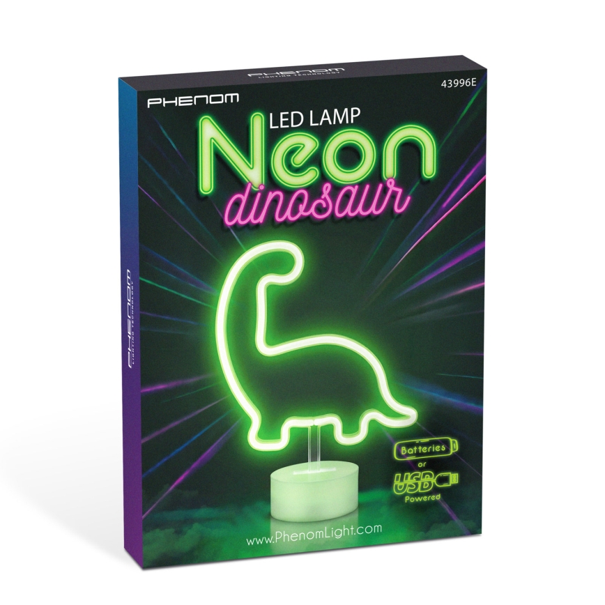 Decorazione da tavolo LED effetto neon 2W, alimentazione 3xAA o USB — dinosauro