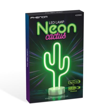 Decorazione da tavolo neon a LED – 2W, alimentazione 3xAA o USB, cactus