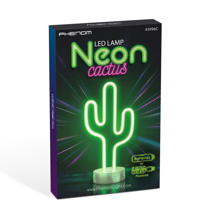 Decorazione da tavolo neon a LED – 2W, alimentazione 3xAA o USB, cactus