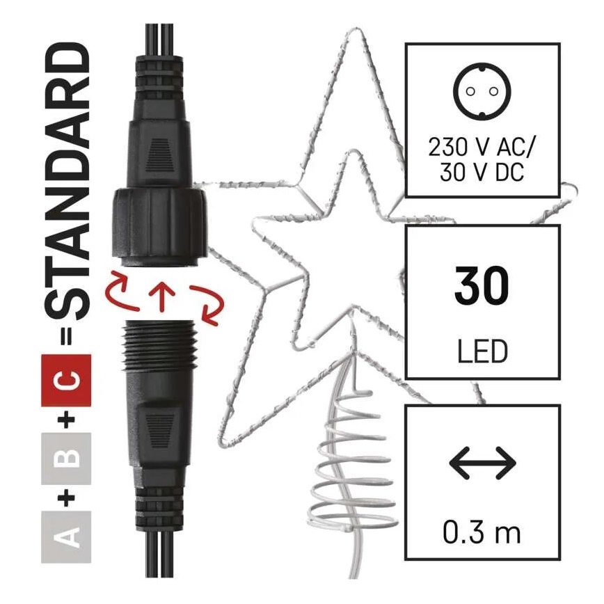 Decorazione natalizia a LED per esterno 30xLED/4W/30V IP44 bianco freddo