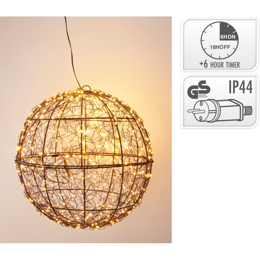 Decorazione natalizia da esterno 500xLED/230V Ø 35 cm IP44, sfera nera, luce bianco caldo