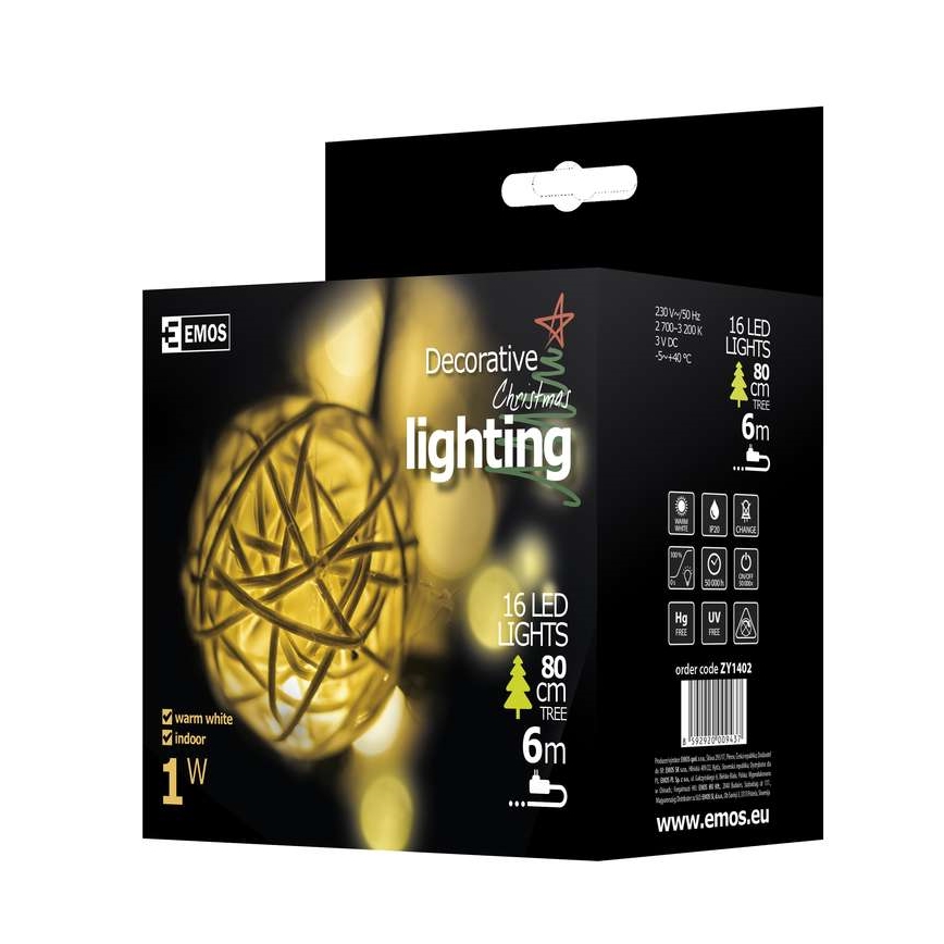 Decorazione natalizia da interno IP20 CHAIN 3m 16xLED/1,2W/230V