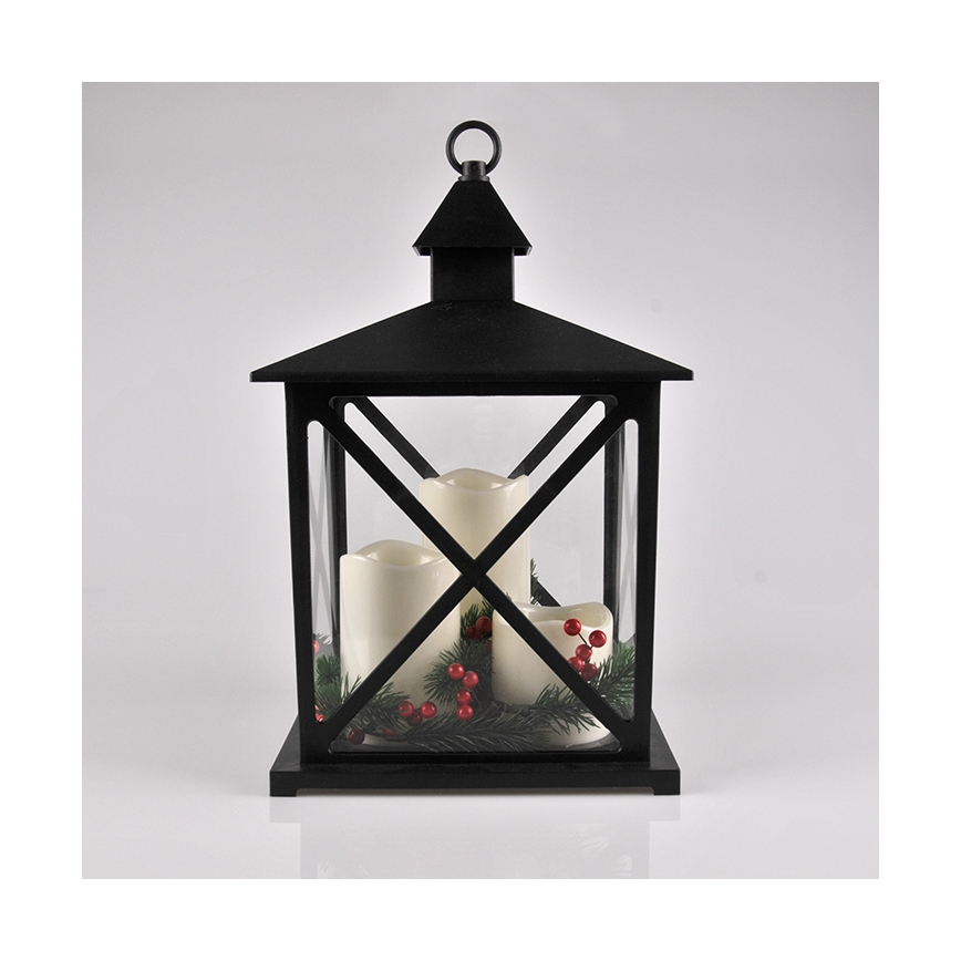 Decorazione natalizia LED 3xLED/3xAAA lanterna nera candele