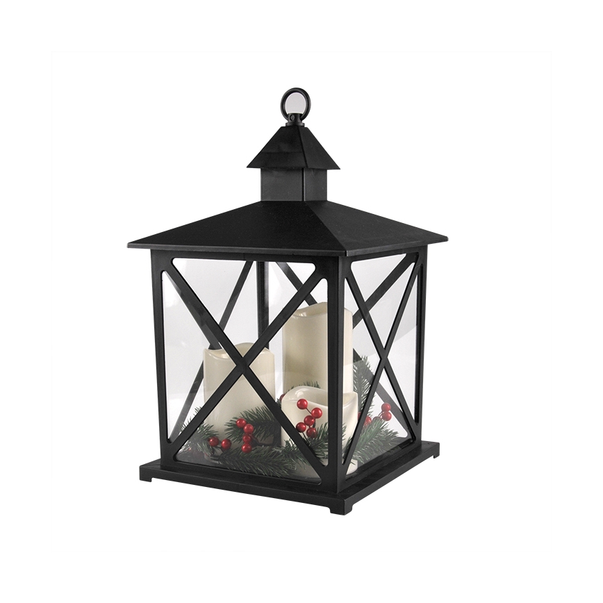 Decorazione natalizia LED 3xLED/3xAAA lanterna nera candele
