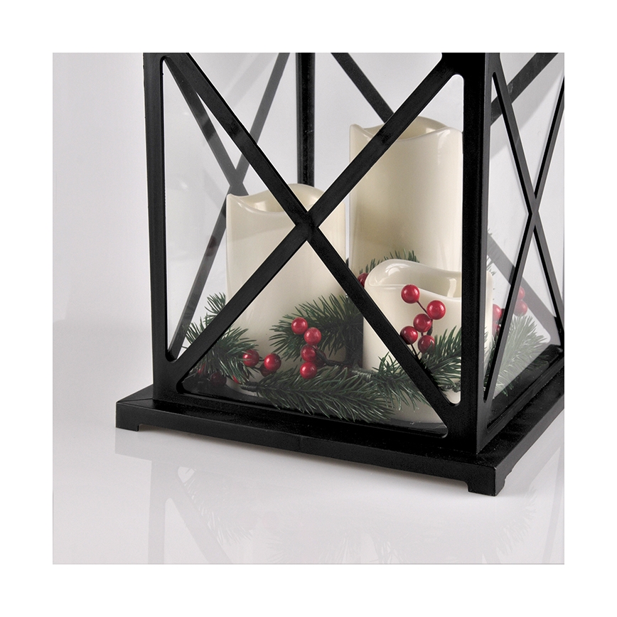 Decorazione natalizia LED 3xLED/3xAAA lanterna nera candele