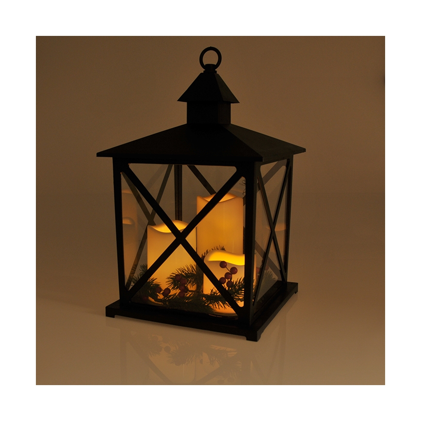 Decorazione natalizia LED 3xLED/3xAAA lanterna nera candele
