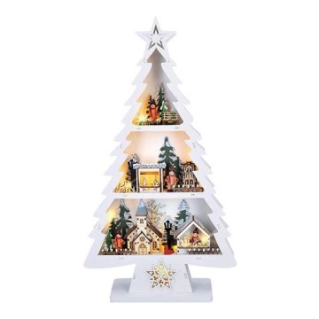 Decorazione natalizia LED: albero in legno con 13 LED, alimentazione 2x AA