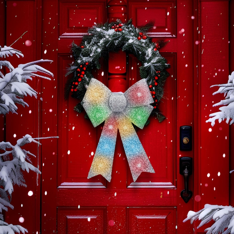 Decorazione natalizia LED RGB 11xLED/3xLR44 40x30 cm fiocco argento