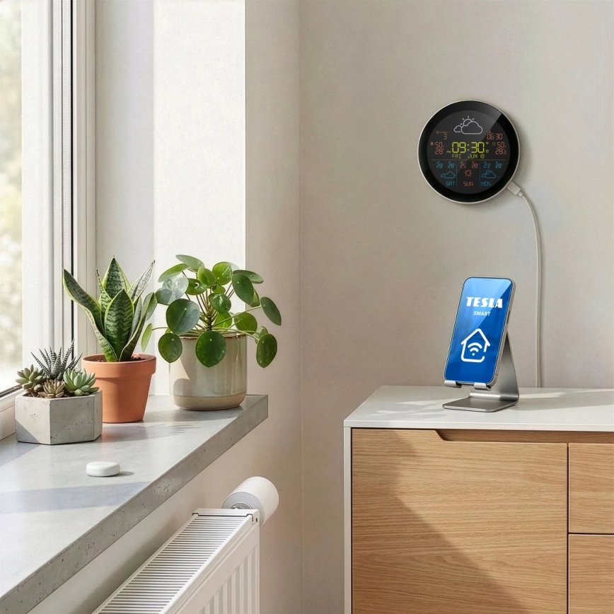 TESLA Electronics Device - Stazione meteo intelligente con sensore, batteria 400 mAh, Wi-Fi Tuya, IP44