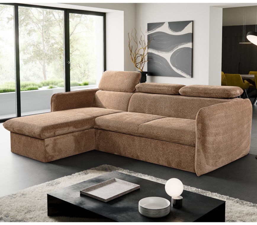 Divano angolare a L con contenitore BEJA beige, lato sinistro, trasformabile